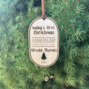 Personalized Baby's First Christmas ornament- Birth Stats