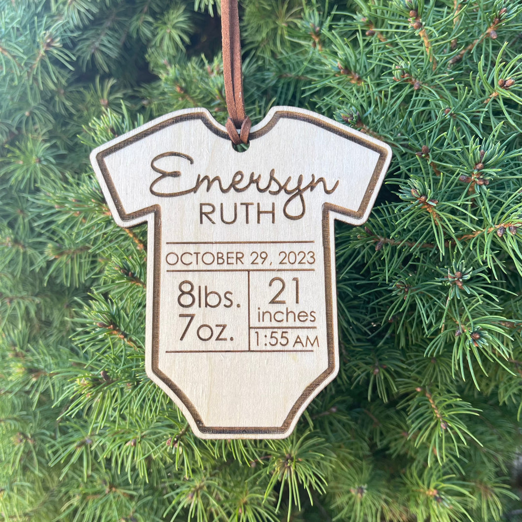 Personalized Baby's First Christmas ornament- Onesie Birth Stats