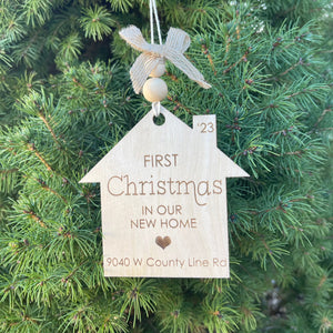 First Christmas in our new home personalized address ornament