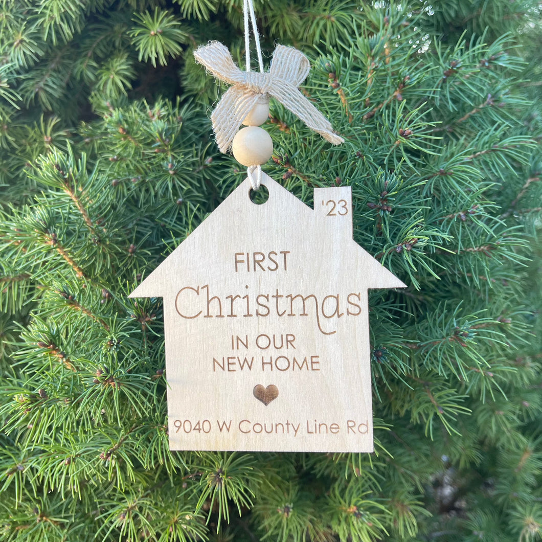 First Christmas in our new home personalized address ornament