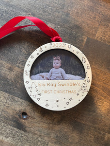 Photo Ornament- Baby's First Christmas- Personalized with name