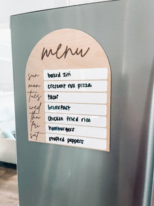 Dry Erase Magnetic Menu, Weekly Menu, Hanging Menu, Boho Arch Weekly Meal Plan, Modern Kitchen Menu, Meal Prep Board, Modern Menu Sign
