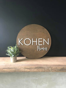 Wooden Round Name Sign with 3D Letters-Kohen