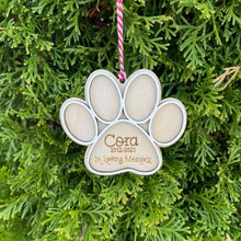 Load image into Gallery viewer, Paw Print Pet&#39;s Name Memorial Ornament
