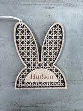 Load image into Gallery viewer, Personalized Cane/ Rattan Easter Bunny Ears Basket Tag

