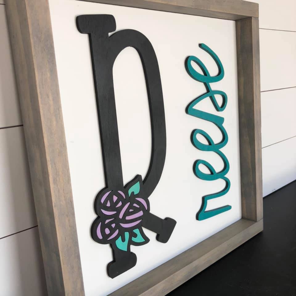 Personalized Floral Name and Initial sign