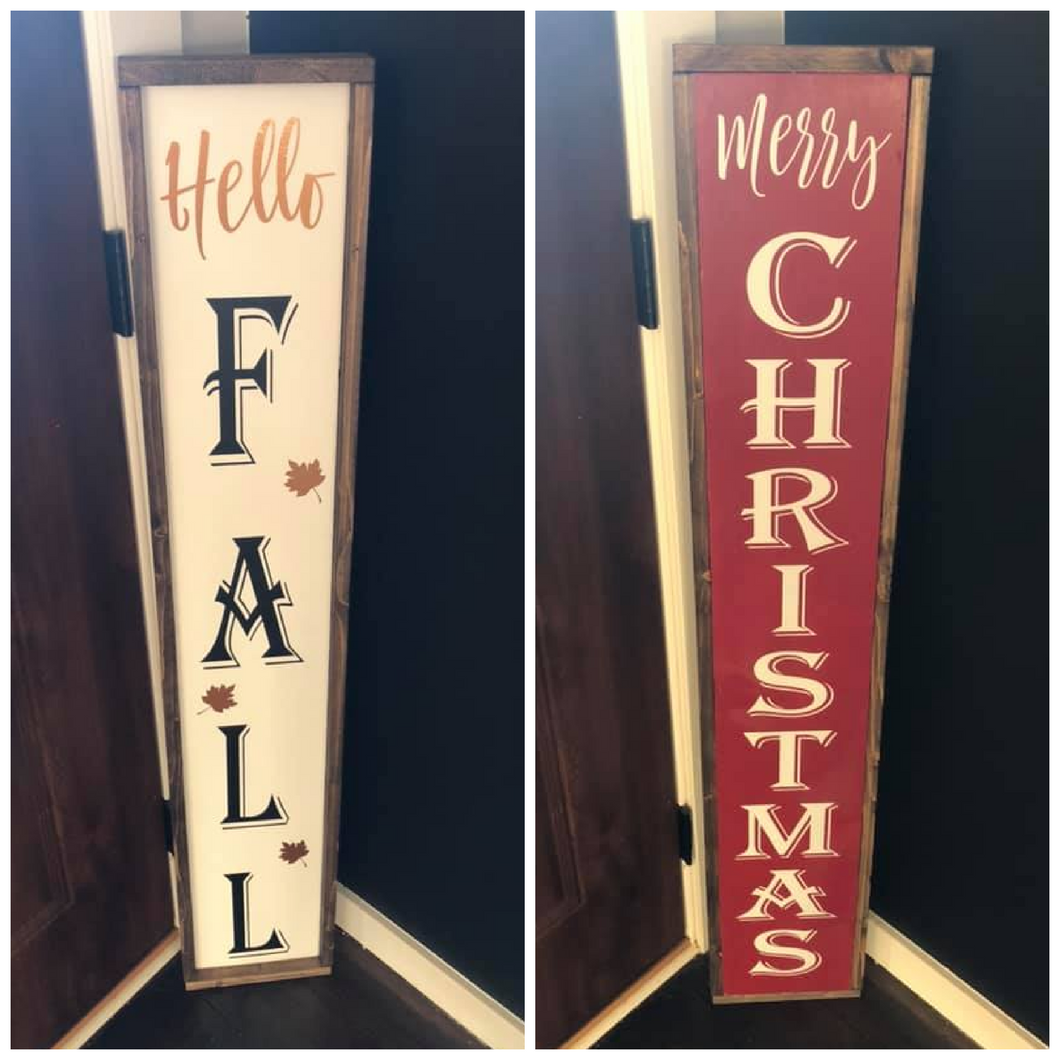 Reversible Hello Fall, Merry Christmas Porch Sign