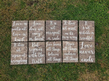 Load image into Gallery viewer, Set of 10 1st Corinthians Wedding Aisle Signs
