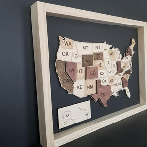 3D Map of USA Framed Wood sign with variating wood stains